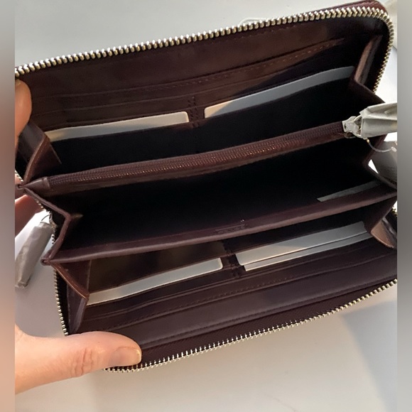 NWT Coach Campbell Sig Buckle Accordion Zip Wallet SL/Khaki/Burgundy F50095 - Picture 5 of 9